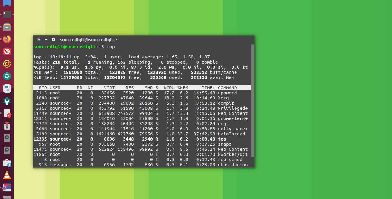 linux command to check cpu and memory usage